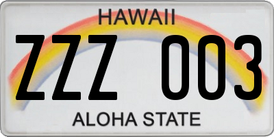 HI license plate ZZZ003