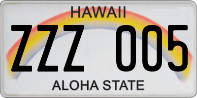 HI license plate ZZZ005