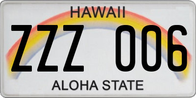 HI license plate ZZZ006