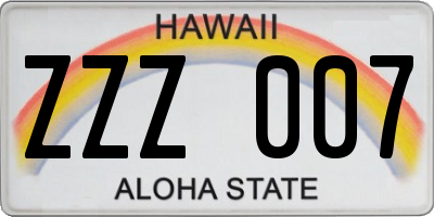 HI license plate ZZZ007