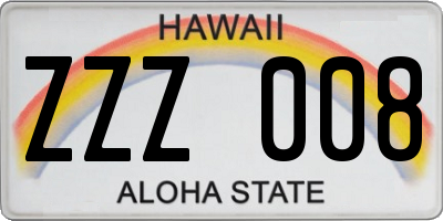 HI license plate ZZZ008