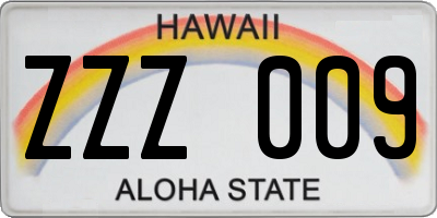 HI license plate ZZZ009