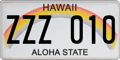 HI license plate ZZZ010