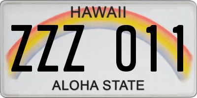 HI license plate ZZZ011