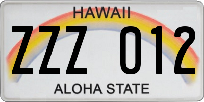 HI license plate ZZZ012