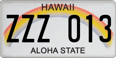 HI license plate ZZZ013