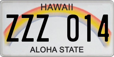 HI license plate ZZZ014