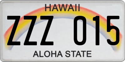 HI license plate ZZZ015