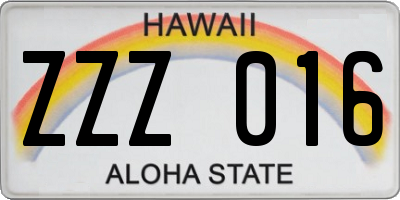 HI license plate ZZZ016