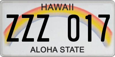 HI license plate ZZZ017