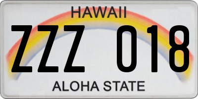 HI license plate ZZZ018