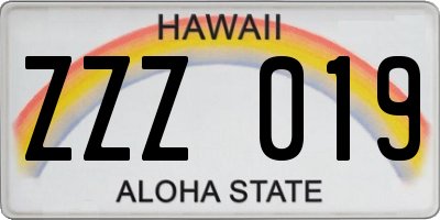 HI license plate ZZZ019