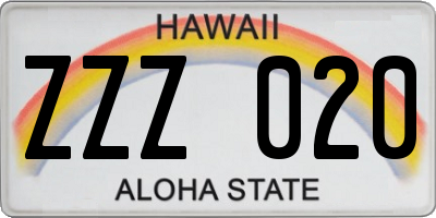 HI license plate ZZZ020