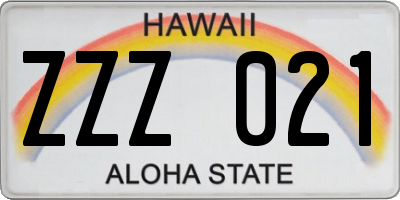 HI license plate ZZZ021