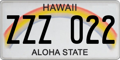 HI license plate ZZZ022