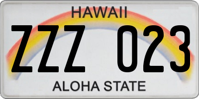 HI license plate ZZZ023