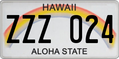 HI license plate ZZZ024