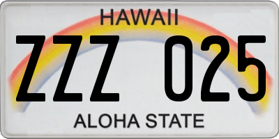 HI license plate ZZZ025