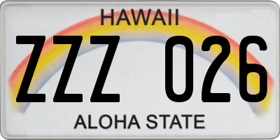 HI license plate ZZZ026