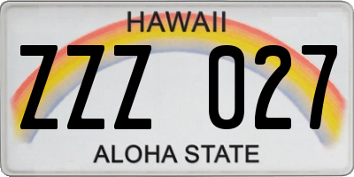 HI license plate ZZZ027