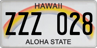 HI license plate ZZZ028