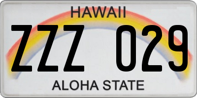 HI license plate ZZZ029