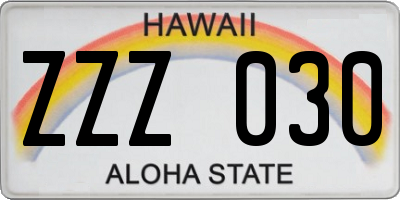 HI license plate ZZZ030