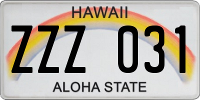 HI license plate ZZZ031