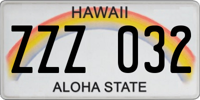 HI license plate ZZZ032