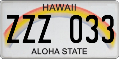 HI license plate ZZZ033