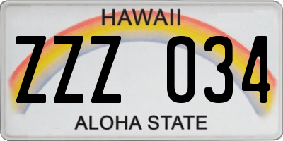 HI license plate ZZZ034