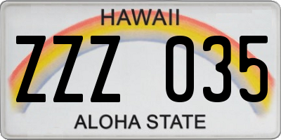 HI license plate ZZZ035