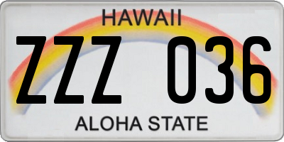 HI license plate ZZZ036