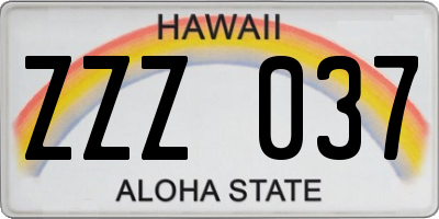 HI license plate ZZZ037