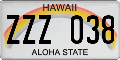 HI license plate ZZZ038