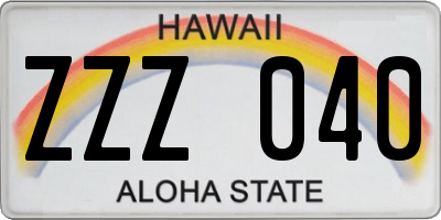 HI license plate ZZZ040