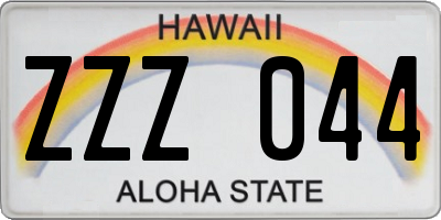 HI license plate ZZZ044