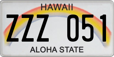 HI license plate ZZZ051