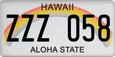 HI license plate ZZZ058