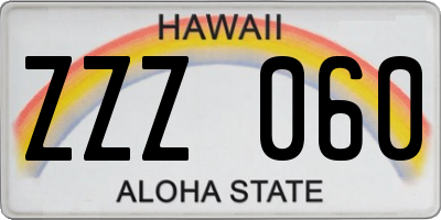 HI license plate ZZZ060