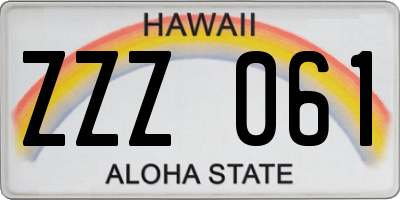 HI license plate ZZZ061