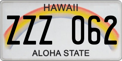 HI license plate ZZZ062