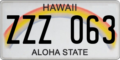 HI license plate ZZZ063