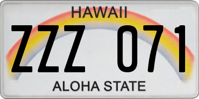 HI license plate ZZZ071