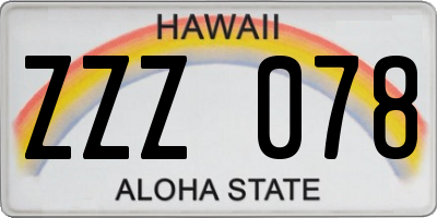 HI license plate ZZZ078