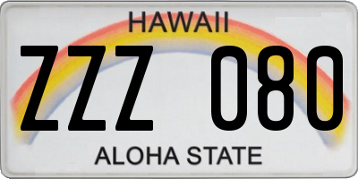 HI license plate ZZZ080