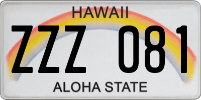 HI license plate ZZZ081