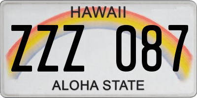 HI license plate ZZZ087