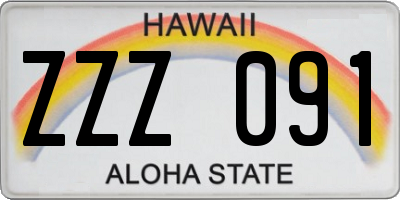 HI license plate ZZZ091