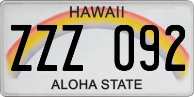 HI license plate ZZZ092